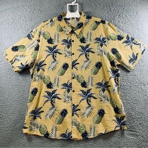 JOGAL Men's Pineapple Short Sleeve Button Down Hawaiian‎ Shirt Yellow Size XXL